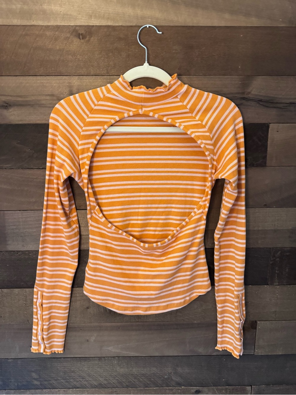 Free People Womens Orange Striped Open-Back Long Sleeve Top